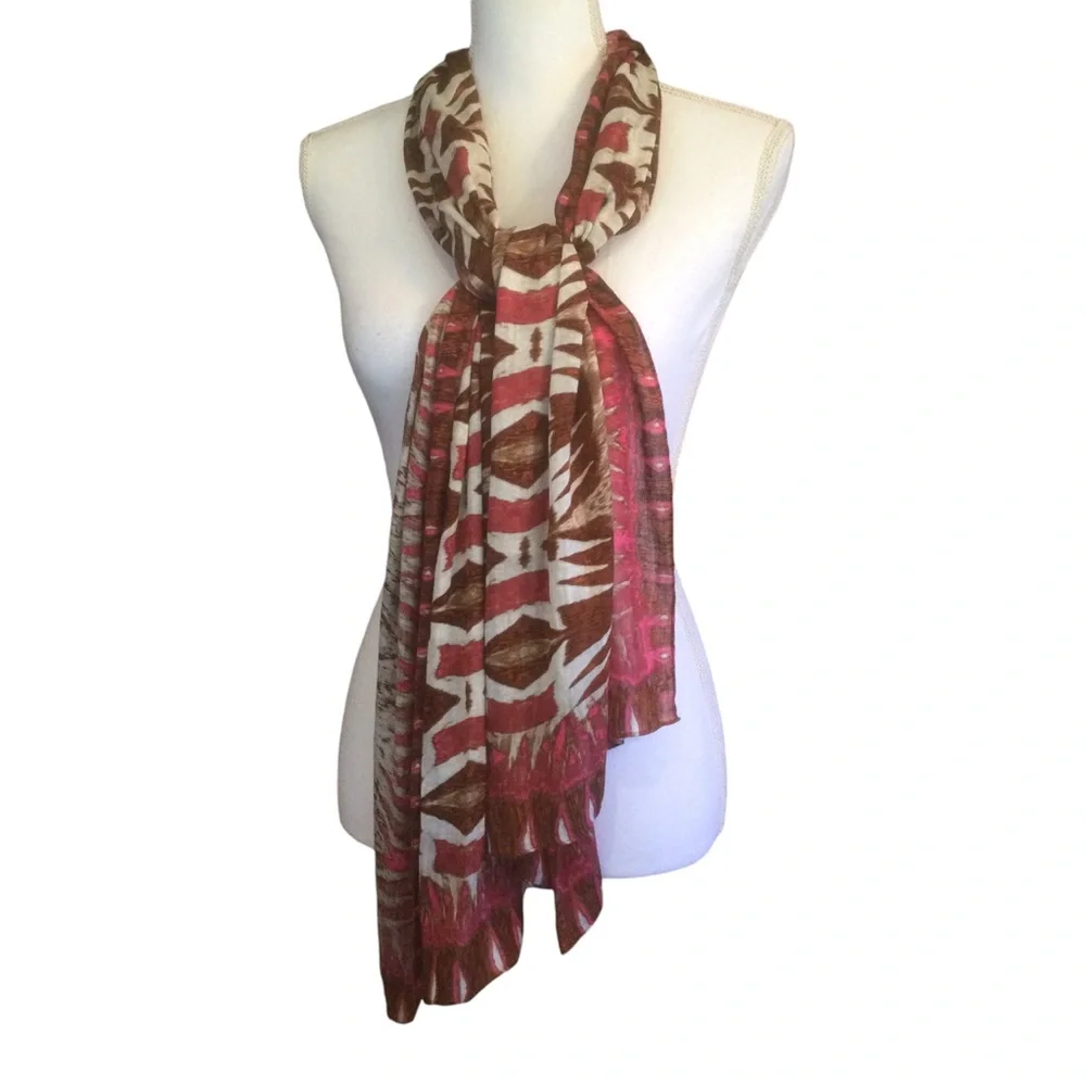Chico’s Oblong Rayon & Silk Blend Tribal Print Scarf/Wrap